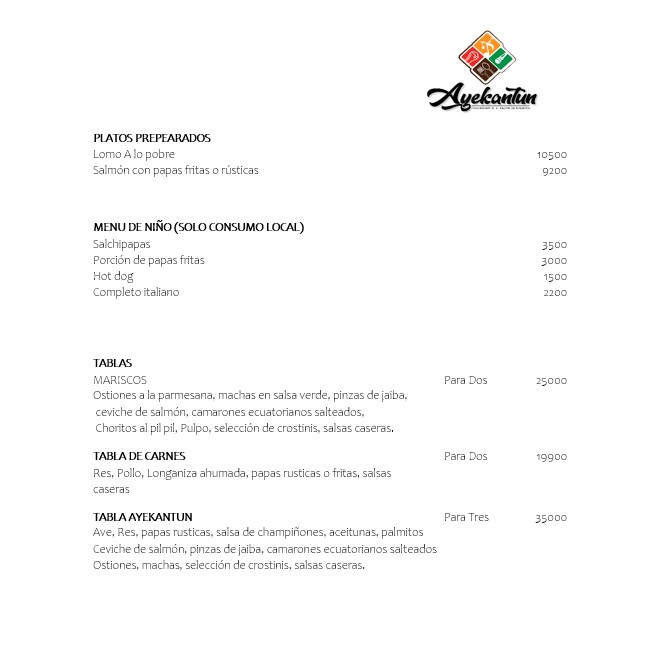 Carta de Restaurante Ayekantun en arauco, Biobío — página 4